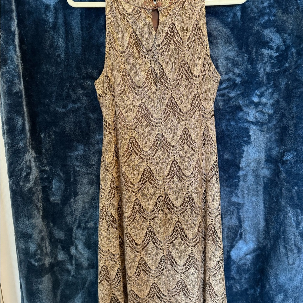 Gold lacy dress event/ wedding guest